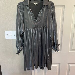 Umgee Metallic Silver Long Sleeve Dress